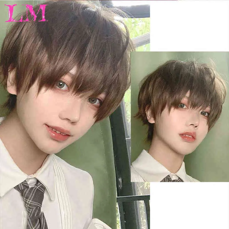 男性ヘア合成LMメンズウィッグショートストレートバング12インチSブラックブラウンオスボーイコスプレアニメデイリーパーティー耐火0527