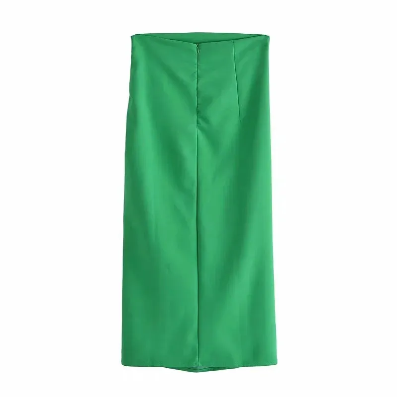 TRAF Zielone Długie Spódnice Kobieta Wysoka Talia Ołówek Kobiety Eleganckie plisy Midi White Black Lato Z Side Slit 220317