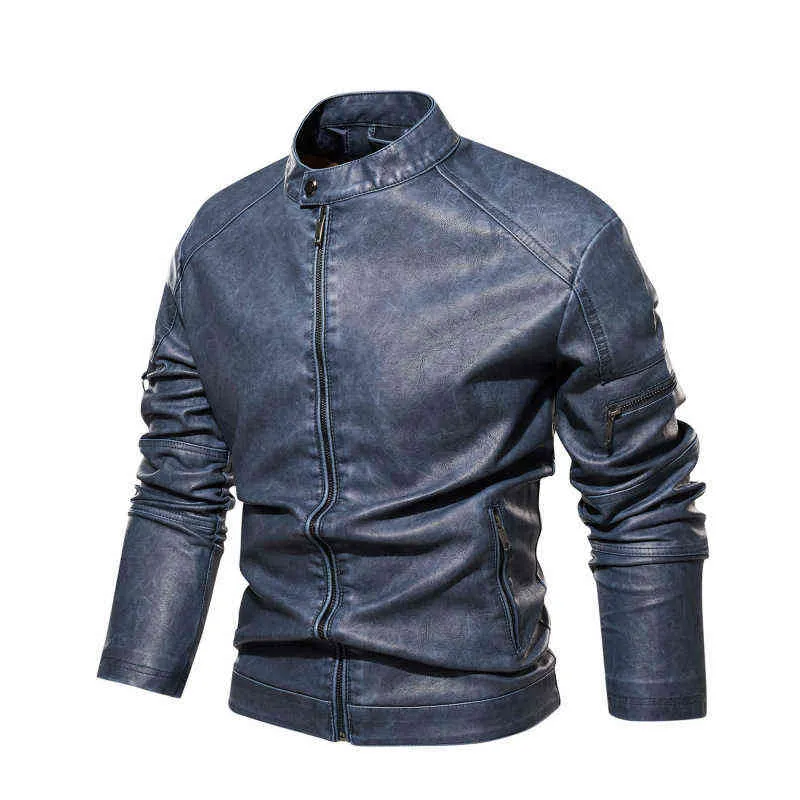 Herfst en winter nieuwe casual slanke tops heren motorfiets biker lederen jas cowboy ritsjack l220801