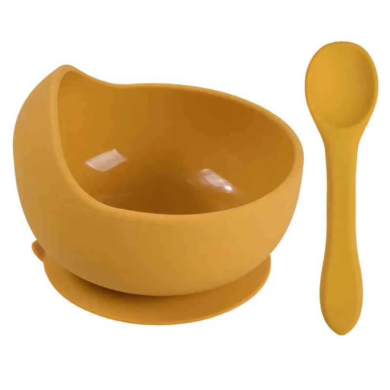 Baby Silicone Bowl مجموعة أدوات المائدة السيليكون الأطفال التعامل مع الملعقة غير الشفط وعاء BPA الأطفال الحرة أطباق الأدوات المائدة J220615