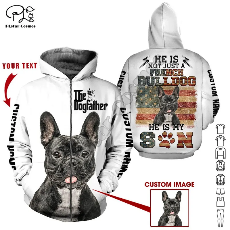 PLstar Cosmos Cute Bulldog francese Felpe con cappuccio animali stampate 3D Felpe con cappuccio con zip uomo e donna Casual Streetwear Style F01 220713