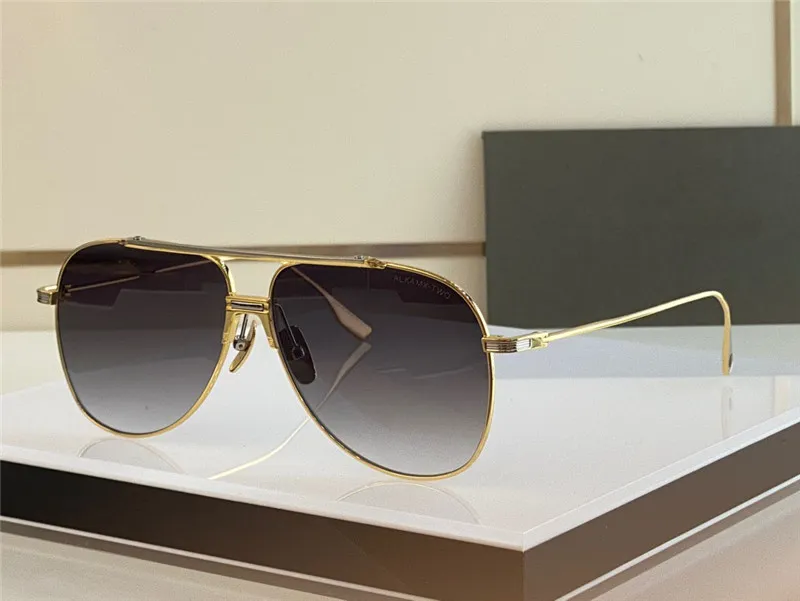 Top K Gold Men Design Solglasögon Alkamx Två pilotmetallram Enkel avantgarde-stil Högkvalitativ mångsidig UV400-linsglasögon W2093