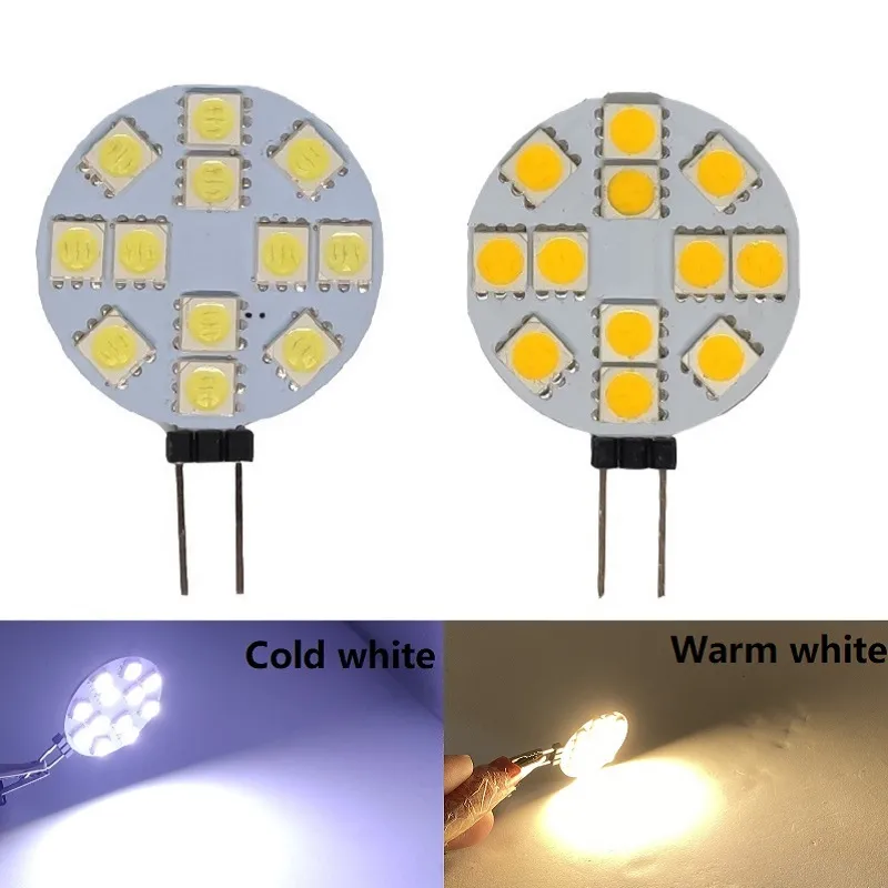 Nouveau 10 pièces G4 douille 5050 SMD LED ampoule sur DC 12 V remplacer halogène bi-pin lampe LED ampoule 2.4 W 4.8 W chaud blanc froid lumières LED
