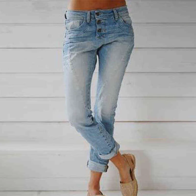 Mulheres jeans de cintura alta Multi-Button Blue Jeants Fashion Street Mulheres soltas calças retas casuais calças Mãe L220726
