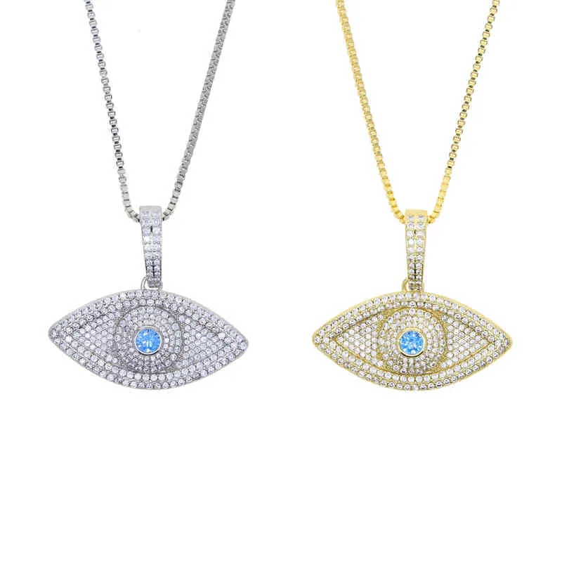 Toppkvalitet 5A Cubic Zirconia CZ Evil Eye Pendant Halsband Full Ice Stone Iced Out Bling Luxury Women Smycken