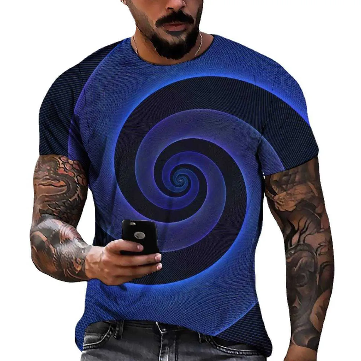 2022 Estate Mens T-Shirt 3D Stampa Digitale Divertimento Rotante Ondulato Girocollo Magliette E Camicette Casual Allentato Manica Corta Da Uomo Magliette