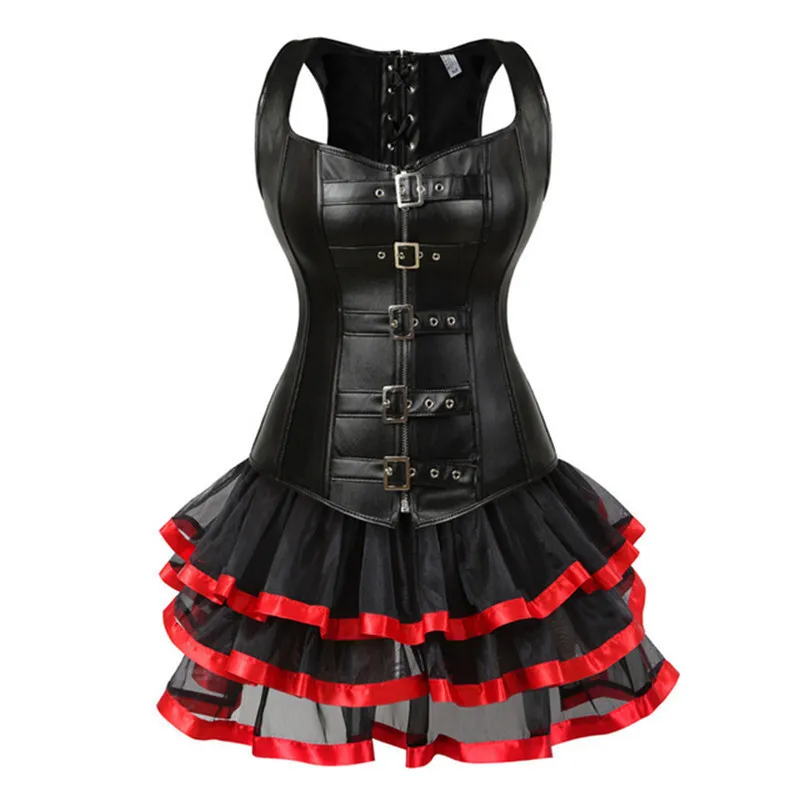 Steampunk Schnürpeak -up Rücken Taillen -Trainer Body Shaper Schnalle Bustier Overbust Corsett Kleid Kunstleder Korsetts Minirock Tutu plus 228465036