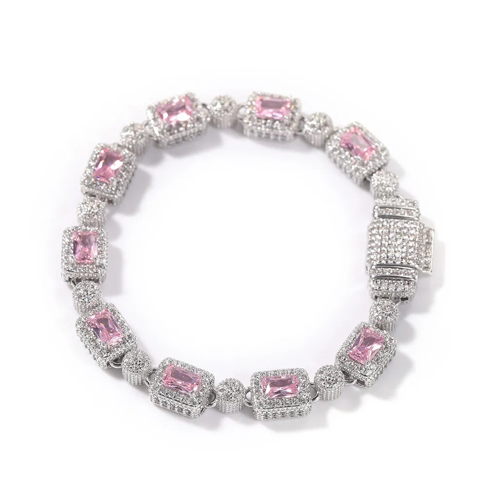 Bracciale tennis Hip Hop intarsiato in rame rosa zircone Uomo Donna Diamante misto 7 pollici 8 pollici Braccialetti di cristallo Accessori gioielli290m