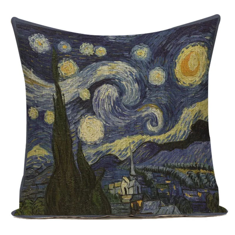 Yastık Kılıfı Dekoratif Atma Yastık Yağlı Boya Van Gogh Art Work Polyester Sofa Yastık Kapağı Oturma Odası Dekorasyon Yastık Kasosu 220623