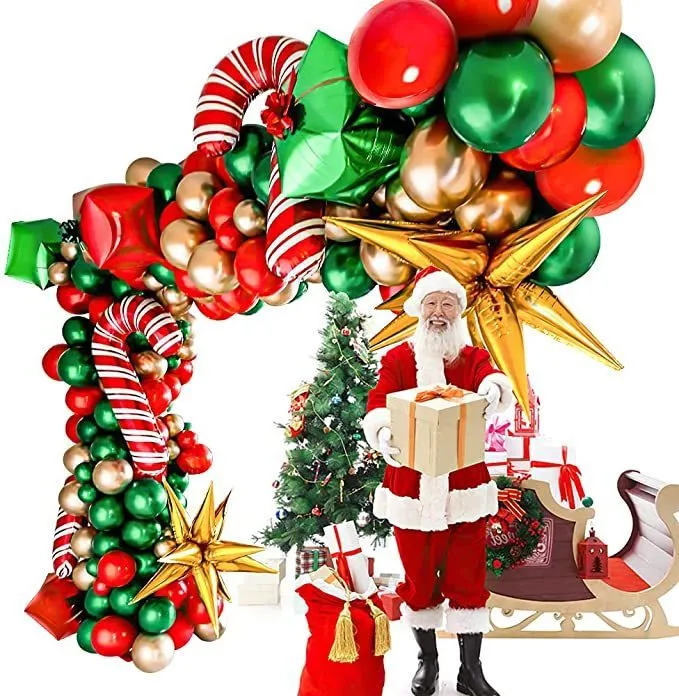 Рождественский воздушный шар арка зеленая золотая красная коробка воздушные шарики