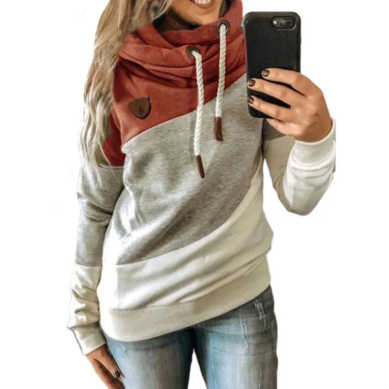 Autumn Winter Women Cowl Neck Color Block Patchwork Fall Hoodie Sweatshirt långärmad Pullover Casual Warm Hooded Topps 5xl 220815