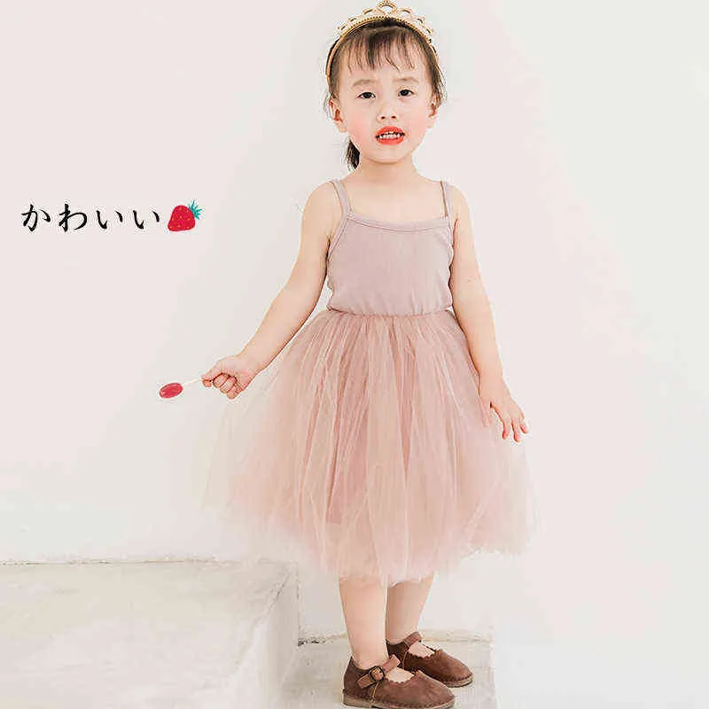 NEW Summer Kid Girl Solid Sling Tutu Dress Basic Style Toddler Girl White Pink Gray Black Layer Tutu Dresses Wedding Party Wear G220518