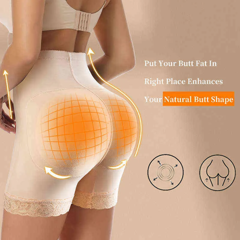 Women Padded Seamless Butt Hip Enhancer Shaper Buttons Butt Pads High Waist Panties Push-Up Body Shapewear Slimming Underwear L220802