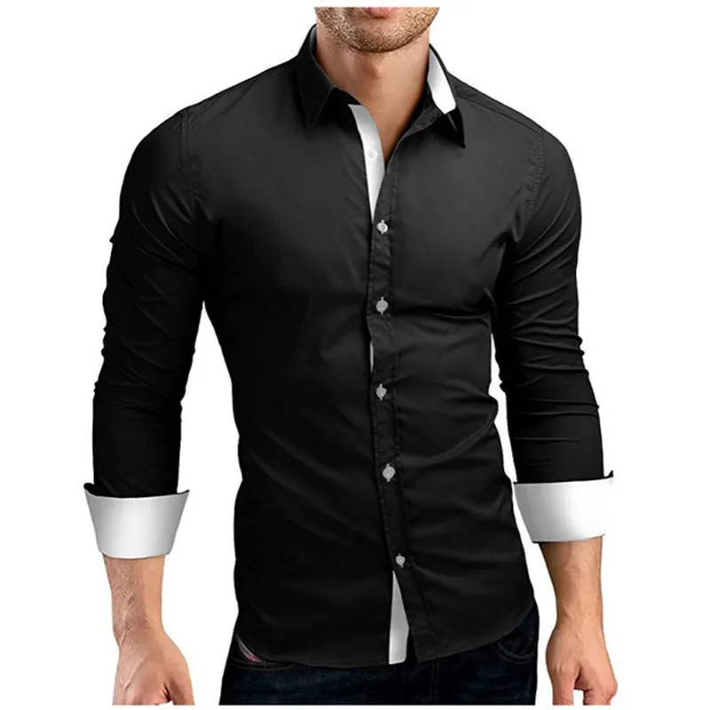 Män skjorta varumärke våren manlig högkvalitativ långärmad tröjor avslappnad träff färg smal passform svart man företag c1758 220322