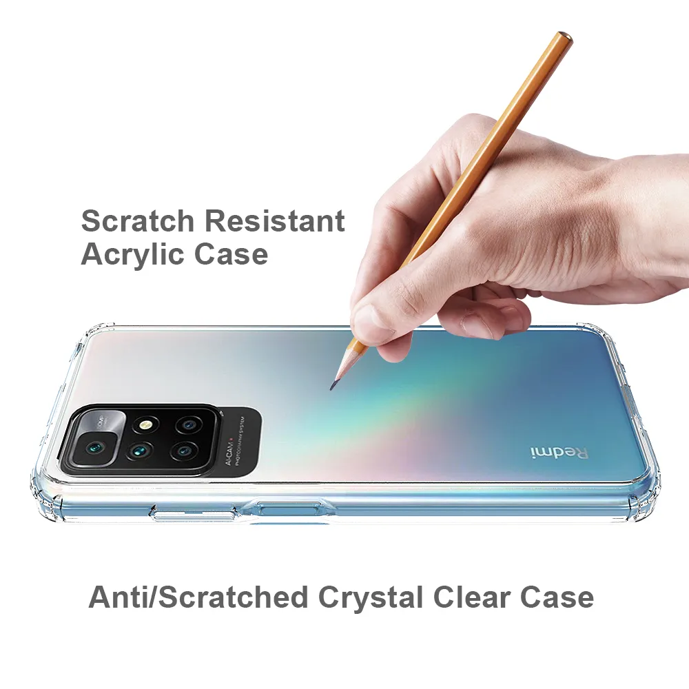 Anti-riscos transparente acrílico cristal à prova de choque casos para xiaomi redmi 10 mi 11t pro tpu plástico duro capa traseira 4063260