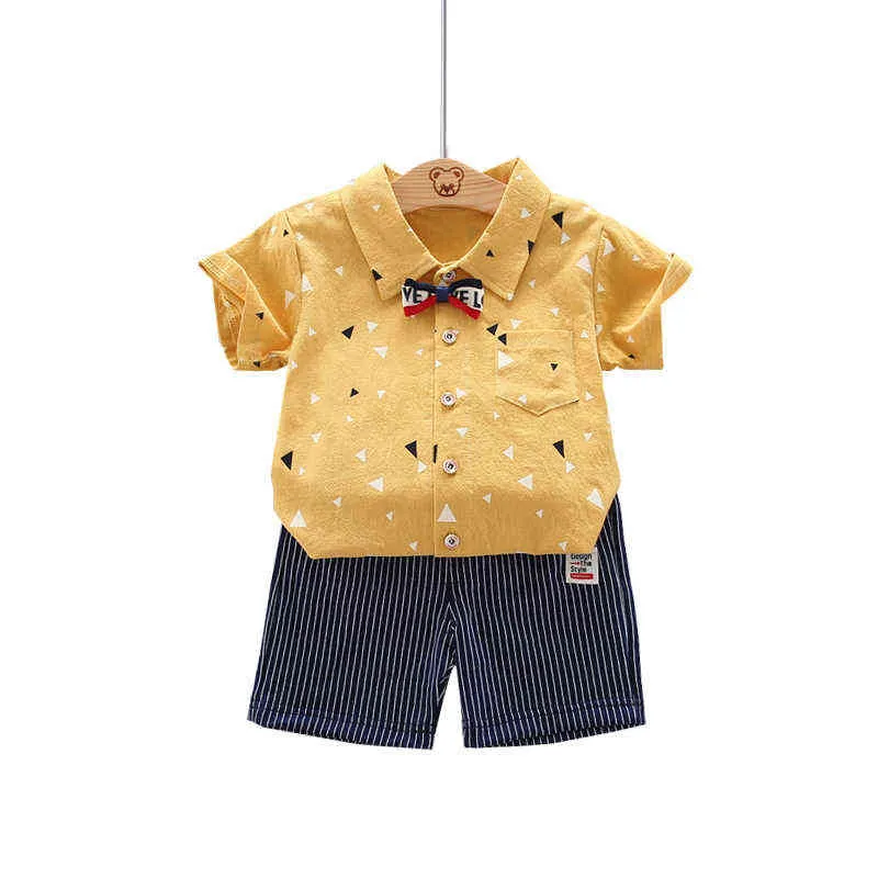 Roupas para meninos conjuntos de verão Gentleman Tida Camisa de manga curta + shorts Roupas infantis Crianças Conjunto de roupas G220509
