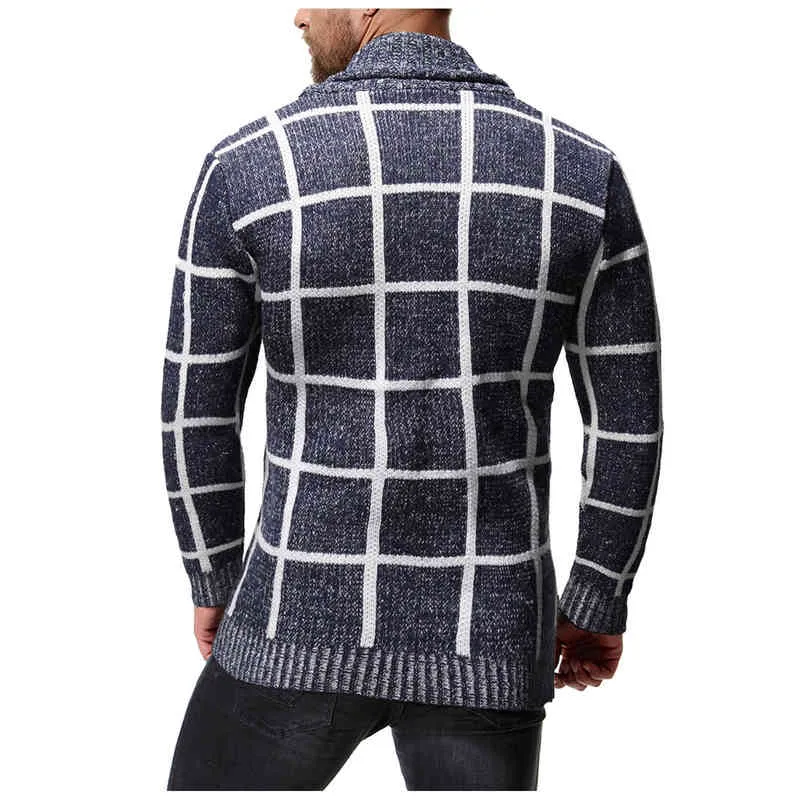 Men Casual Plaid Print lange mouwen lange mouwen enkele borsten borsten trui Vest Plaid lange mouwen gebreide trui jas L220730