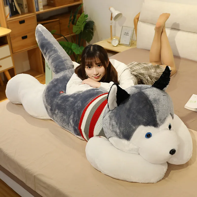 Juguete de peluche de perro gigante de 120cm, almohada larga de Husky de peluche suave, cojín para dormir de muñeca de Animal de dibujos animados, decoración del hogar, regalo para niños 2204095397079