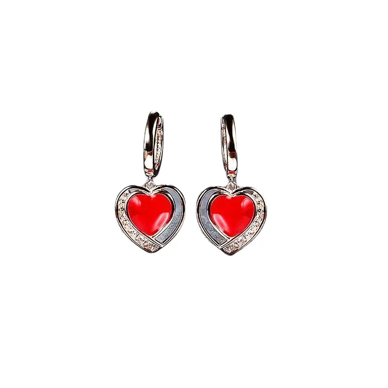 Dangle & Chandelier Women's Hearts Earring Sterling Silver Rose Gold Plated Red Enamel Craft Romantic Style For Gifts Mother Girlfriend