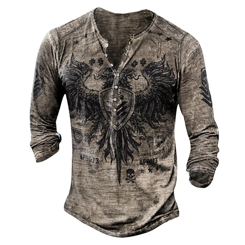 Bababuy di alta qualità imitazione in cotone t-shirt da uomo manica lunga stile punk top oversize con colletto V 66 3D stampato T-shirt 220407