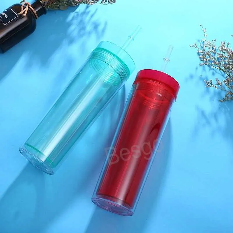 450 ml de dupla camada de plástico copo de bebidas transparentes de leite caneca esportes de verão xícaras de palha coloridas para viagens ao ar livre canecas de água