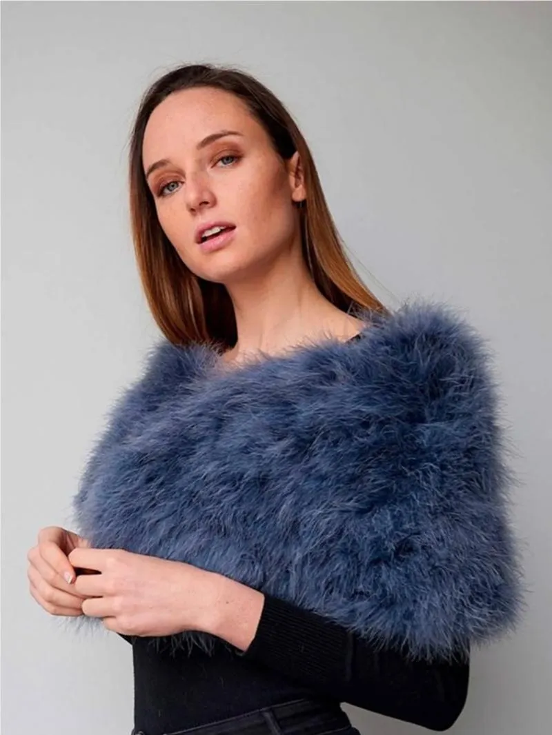 Scarves IANLAN Casual Solid Ostrich Feather Shawl Wrap For Women Bride Wedding Stole Ladies Real Turkey Fur IL00035286a