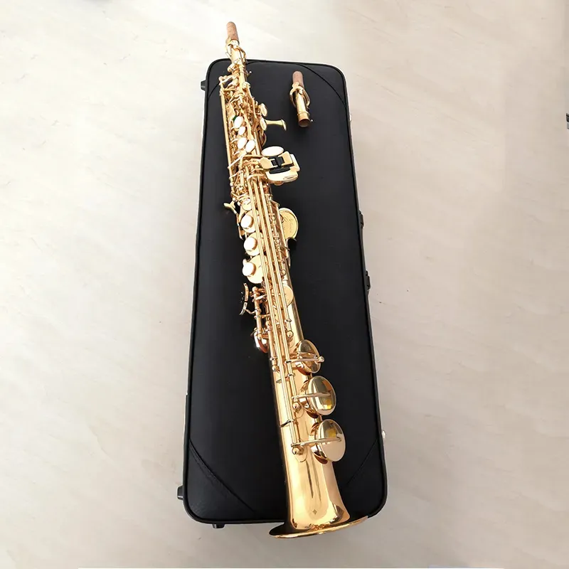 Golden B-Key Professional Soprano Saksofon S-901 Model Oryginalny struktura mosiężna pozłacana rura prosta instrument saksofon