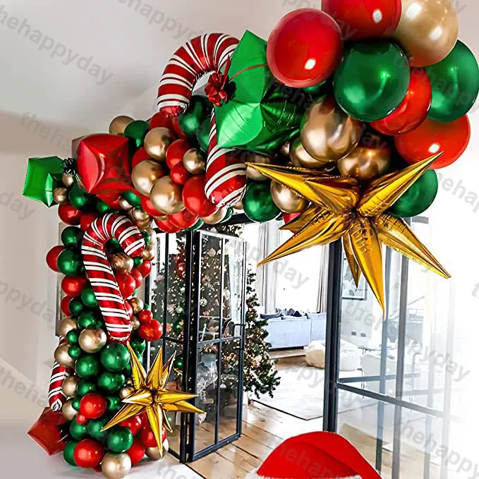 Jul Balloon Arch Green Gold Red Box Candy Balloons Garland Cone Explosion Star Foil Balloons Christmas Decoration Party 22049607862