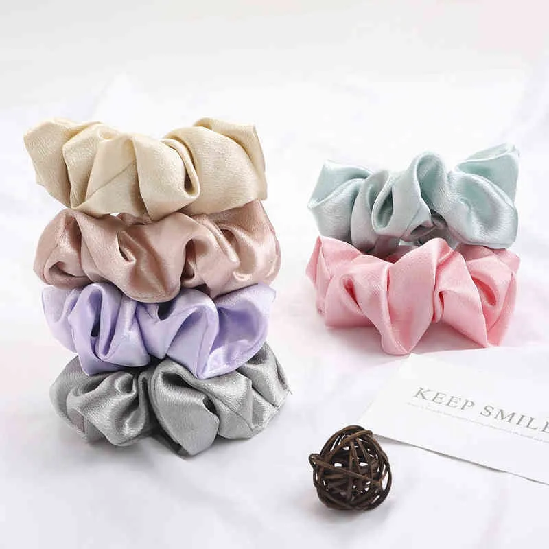 4 sztuk / partia Satin Silk Scrunchies Kobiety Elastyczne Gumowe Zespoły Do Włosów Dziewczyny Solidne Ponytail Lease Liny Akcesoria do włosów Zestaw AA220323