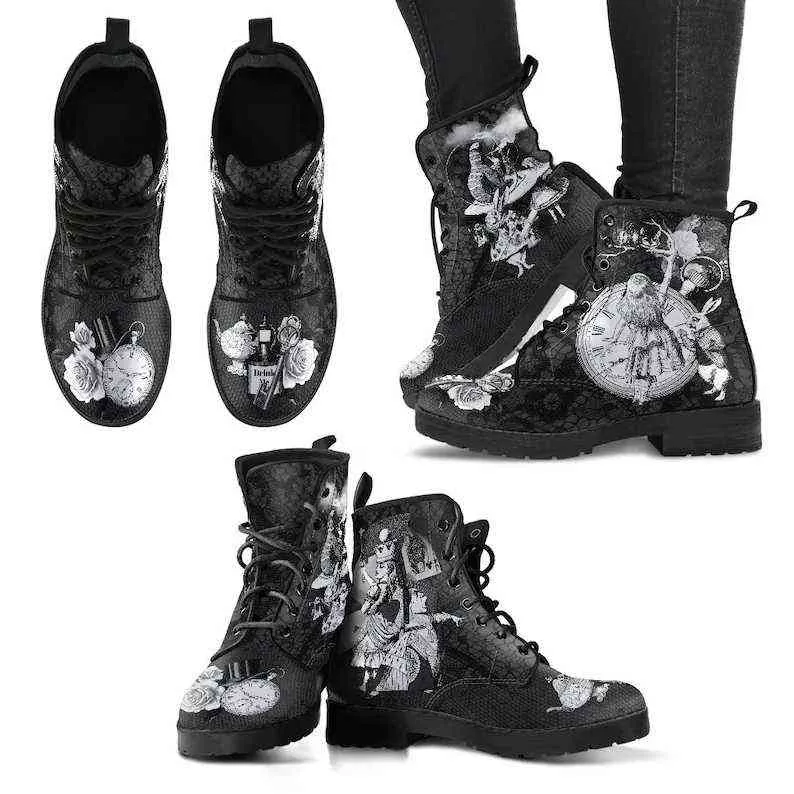 Boot Martin Damen Herbst und Winter 2022 Fashion Tooling Skull Flower Print High Top Ladies 220805