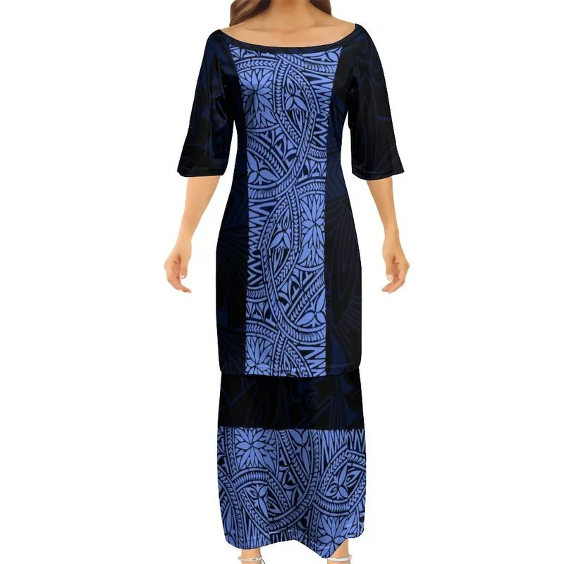 고품질 드롭 여성 클럽 바디콘 드레스 사모아 풀레타시 폴리네시아 전통 부족 디자인 드레스 2 조각 세트 220706