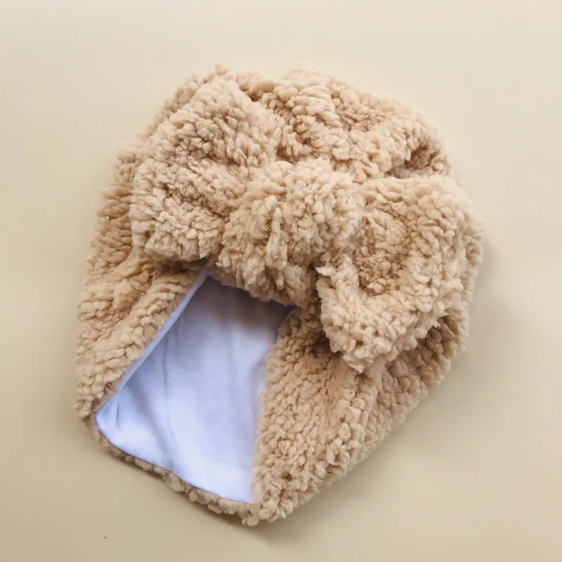 女の子のための冬の帽子のネクタイノット帽子暖かい子供キャップテディファブリックキッズインディアンキャップ生まれターバン幼児ヘッドバンド220514
