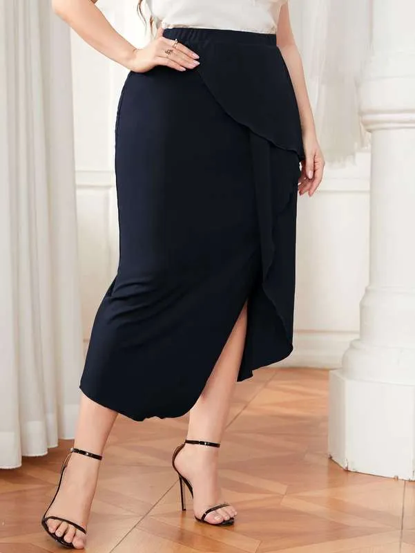 Lägg till elegant plusstorlek Wrap Hip Slits kjol 220611