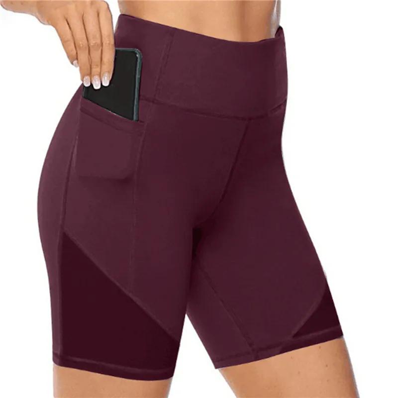Femmes Gym Shorts taille haute levage Push Up serré sport Leggings téléphone poche Jogging course Fitness Yoga pantalon 220629