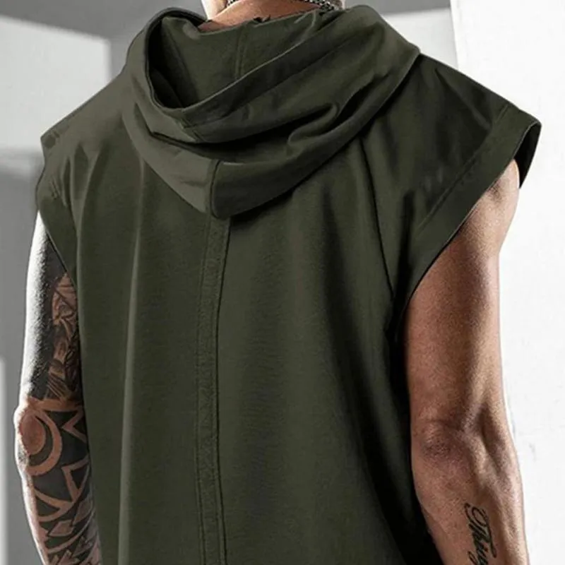 Sommarmens ärmlösa hoodie t-shirts muskel tröja cool hoody tops gym sport smal fitness hooded sportwer tees mode 220526