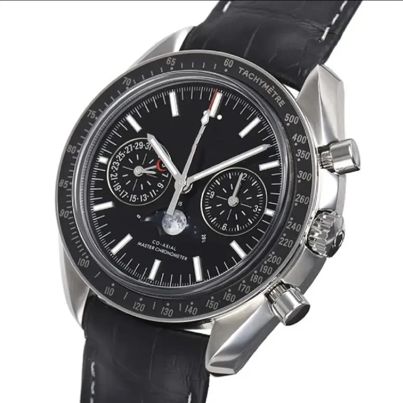 Relógio para homens esporte moda 44mm grande mostrador de mão anel cerâmico pulseira de couro corrida carro cronometragem relógio mecânico automático 007 movemen316s