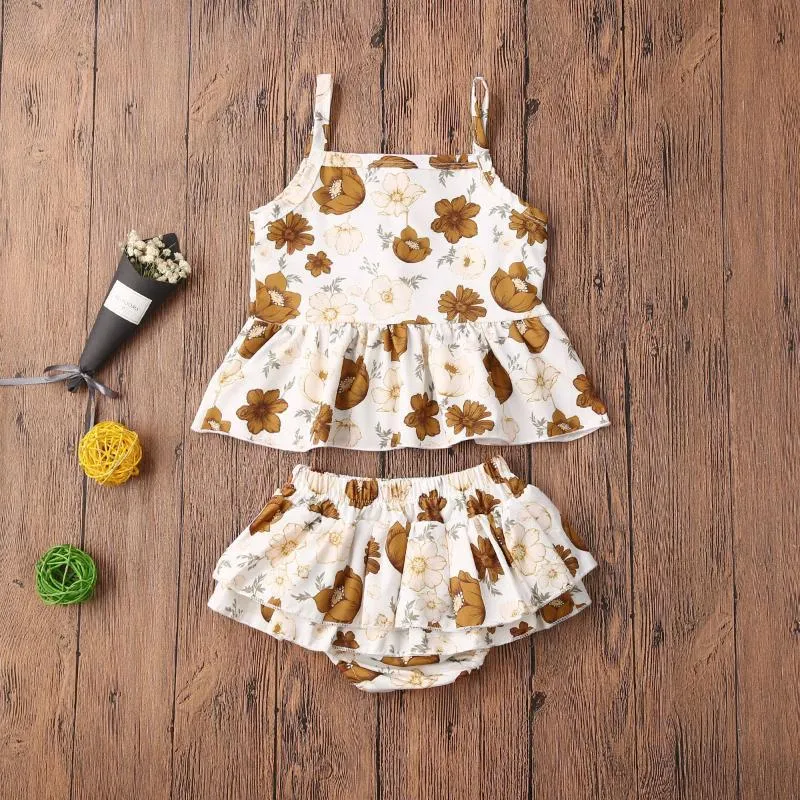 Clothing Sets 0-24M Baby Summer Infant Born Girls Set Outfits Ribbed Vest Romper/Floral Tops Shirt Dress Shorts