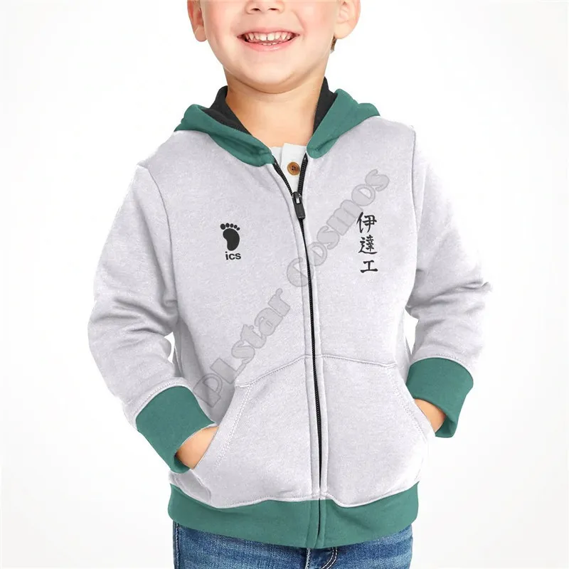 Custom You Name Haikyuu Inarizaki Ibero Kids Unisex Zipped Hoodies 3D Printed Pullover Cosplay Costume Boy for Girl 220704