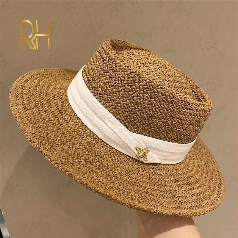 Summer Słomy Hat Fashion Casual Panama Beach Fedora Wide Brim oddychające słońce dla kobiet 220513