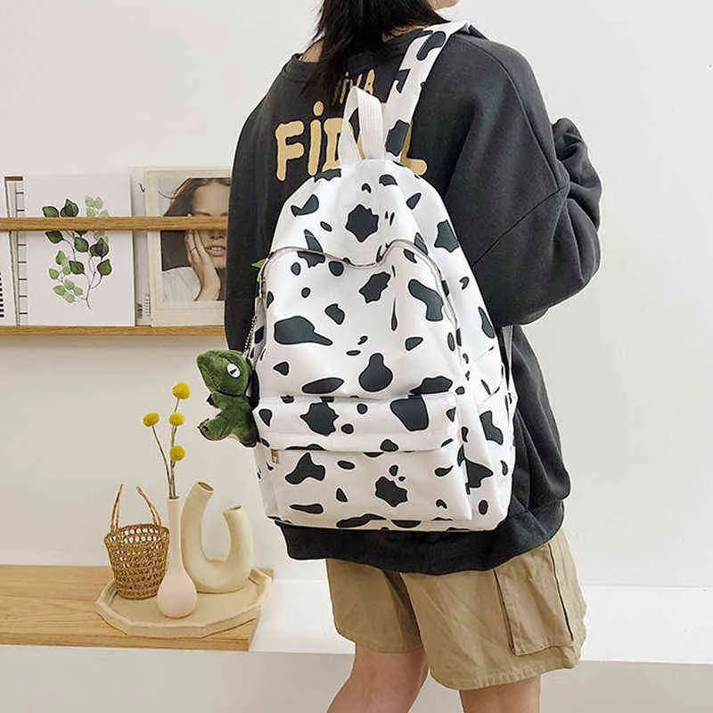 Sırt çantası tarzı çanta akşam sevimli süt inek desen kadın tuval seyahat mochila bayan okul moda s 220801