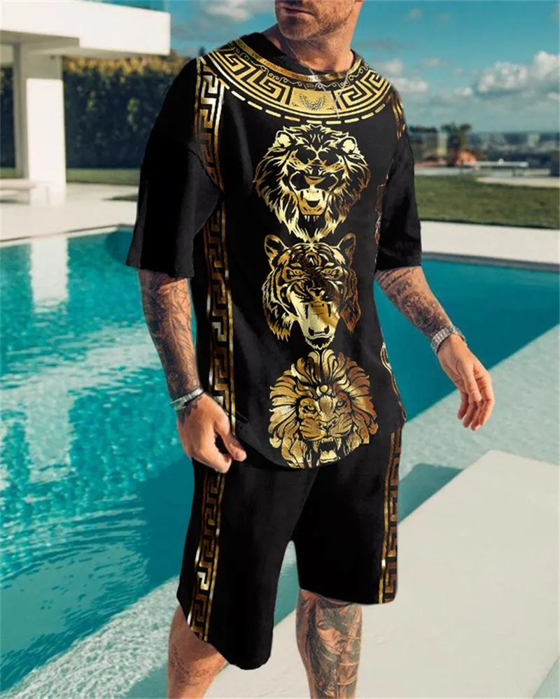 Est Men T -skjorta Set 3D -tryck Cool herrkläder kläder Casual Beach Shorts Suit Street Tracksuit Set 220622