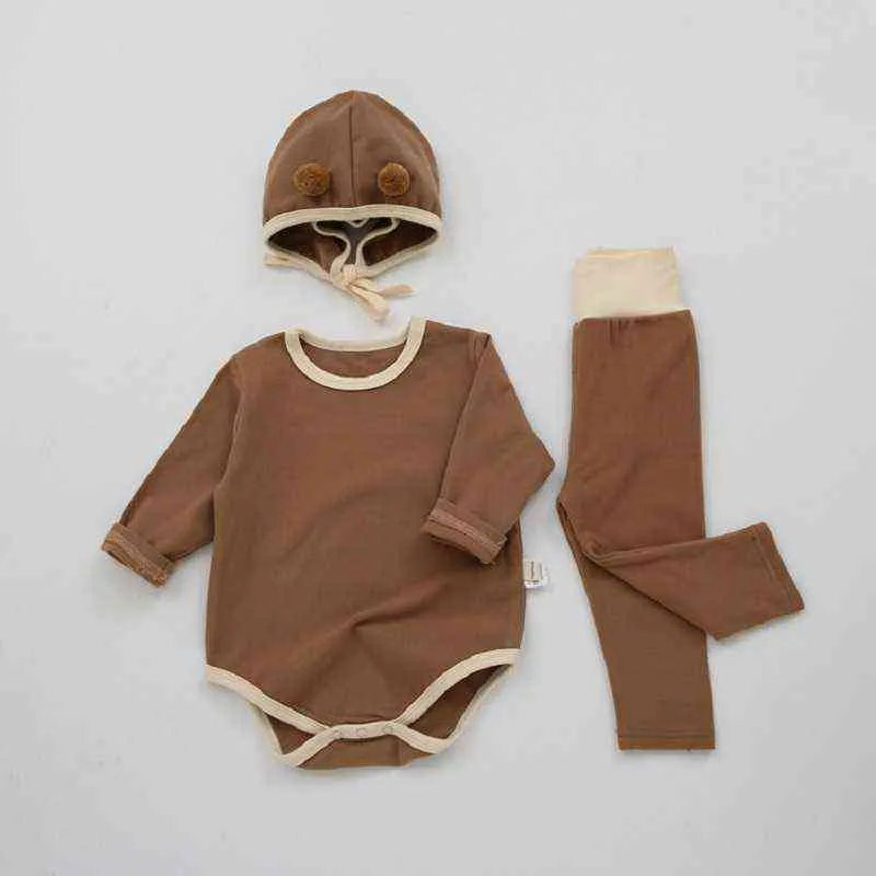 Newborn Baby Boy Girl Clothes Set Long Sleeve Baby Bodysuit+Pant +hat Infant baby clothes cotton thermal underwear Bodysuit G220510