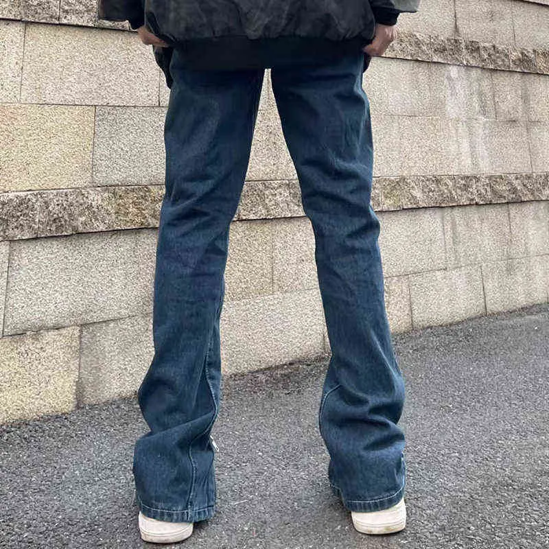 Передняя длинная клетчатая локочная пучковая уличная одежда в ретро -мужских джинсах вымыта прямыми негабарированными повседневными джинсовыми брюками T220803