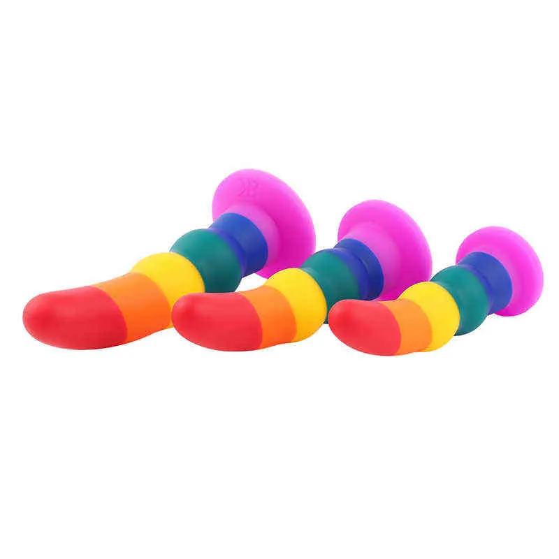 Nxy Anal Toys Rainbow Silicone Dildos Plug Realistic Suction Cup Sex for Women Lesbian Masturbators Penis Tools 220510