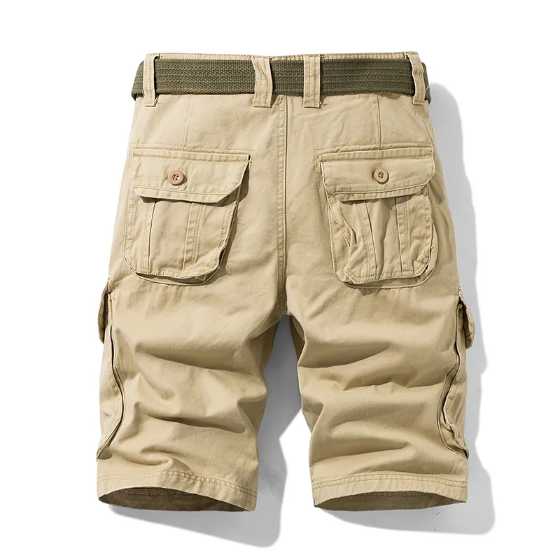 Mens yaz pamuk ordusu taktik kargo şort moda haki çok cep sıradan kısa pantolon gevşek askeri erkekler 220715