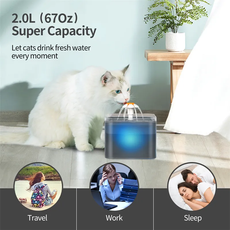 Petqueue 2L Cat Dog Water Fountain BPA Gratis PP Drinking Automatisk Dispenser Försäljning ER Feeder 220323