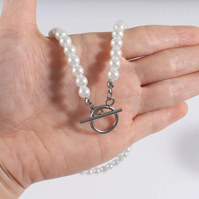 Catene Trendy Classic imitazione perla collana da uomo fatta a mano larghezza 6 8 10mm chiusura a ginocchiera in rilievo gioielli GiftChains2576