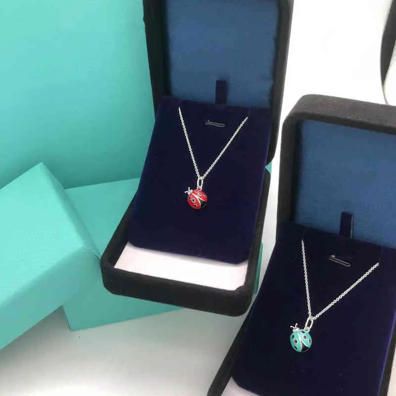 S925 Red Blue Enamel pendant women's fashion simple necklace200M7925811