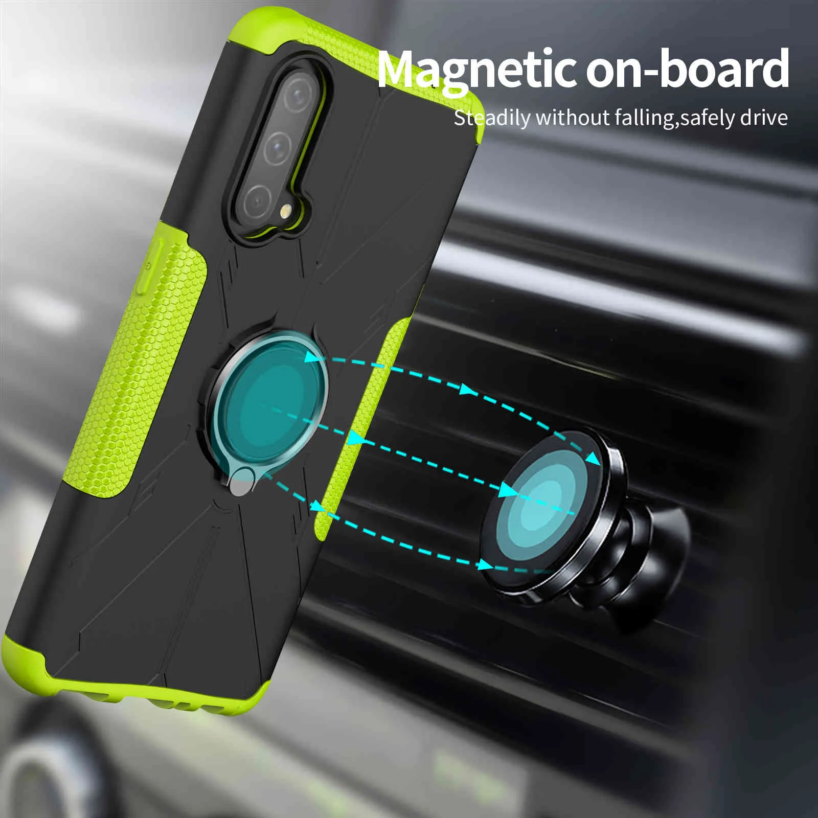 Shockproof Armor Cases For OnePlus Nord CE 5G N200 5G Magnetic Metal Ring Stand Soft TPU Bumper Hard PC Protective Back Cover