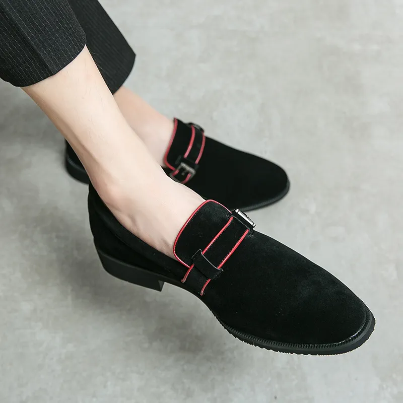 Loafers Erkek Ayakkabı Sahte Süet Düşük Topuk Düz Renkli Kayış Kemer Dekoratif Klasik Konfor İş Elbise Ayakkabı Hm378